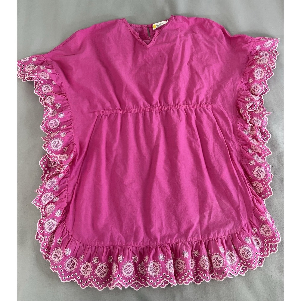 MINI BODEN Girls Kaftan Dress 11 12 Tickled Pink Embroidered Eyelet Cover Up